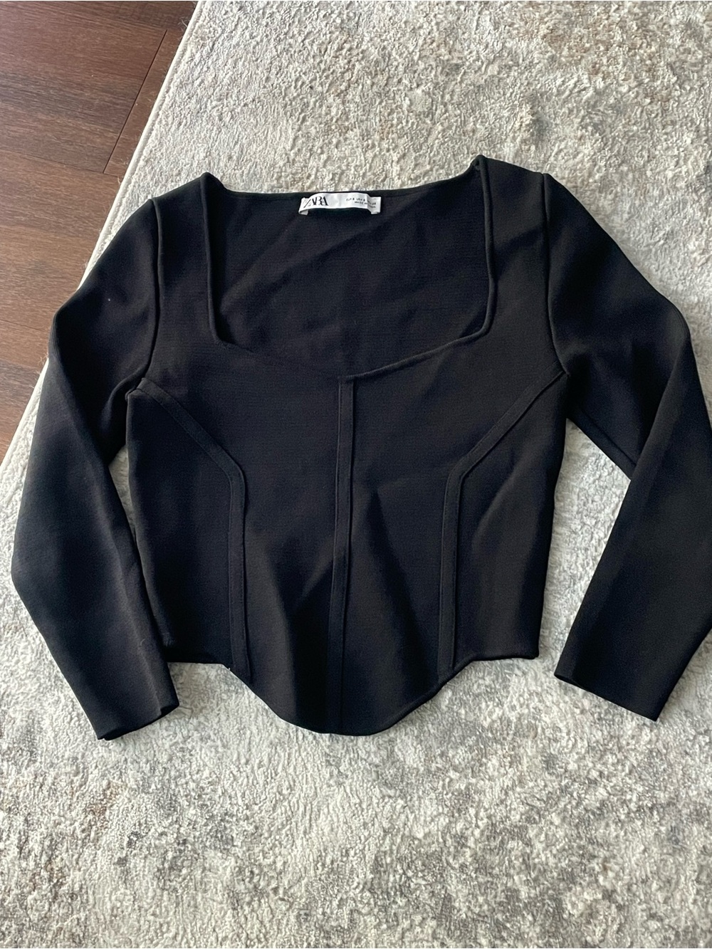 Zara Black Square Neck Long Sleeve Women’s Top